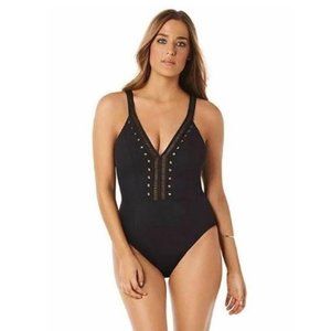 Amoressa Suzette V-Neckline One Piece Swimsuit Black Size 6
